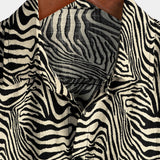 Vintage Summer Tiger Print Short-Sleeve Button-Up Shirt