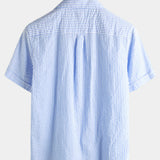 Blue Striped Cuban Collar Short-Sleeve Beach Shirt