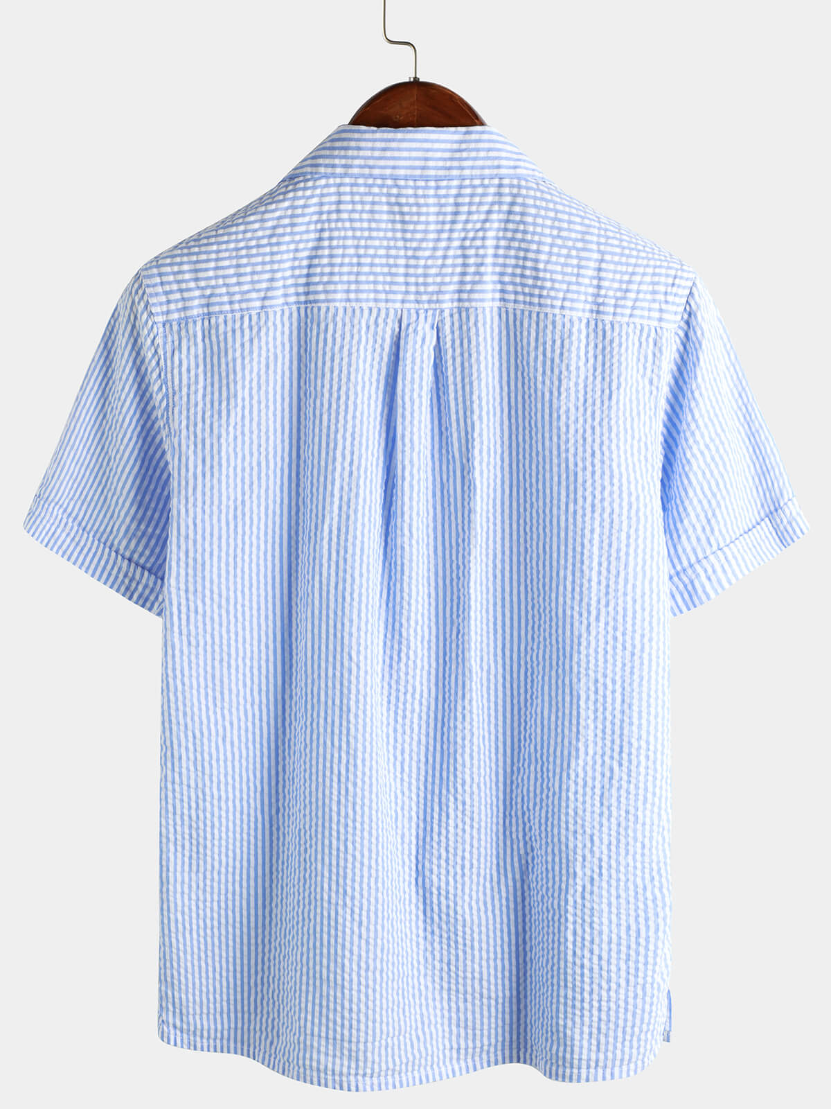 Blue Striped Cuban Collar Short-Sleeve Beach Shirt
