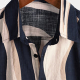 Navy Button-Up Short Sleeve Casual Striped Shirt