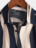 Navy Button-Up Short Sleeve Casual Striped Shirt