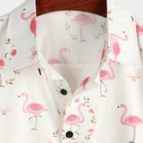 Casual Shirt with Pink Flamingo Print, Short Sleeves
