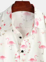 Casual Shirt with Pink Flamingo Print, Short Sleeves