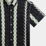 Vintage Hawaiian Style Striped Botanical Pattern Shirt