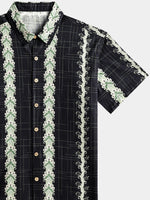 Vintage Hawaiian Style Striped Botanical Pattern Shirt