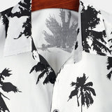 White Short Sleeve Summer Shirt in Hawaiian Style with Tropical Pattern for Men