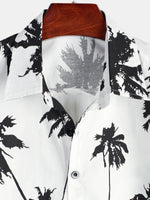 White Short Sleeve Summer Shirt in Hawaiian Style with Tropical Pattern for Men