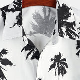 White Hawaiian Short Sleeve Shirt with Tropical Palm Print