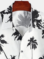 White Hawaiian Short Sleeve Shirt with Tropical Palm Print