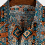 Retro 70s Patchwork Vintage Button-Up Short Sleeve Shirt