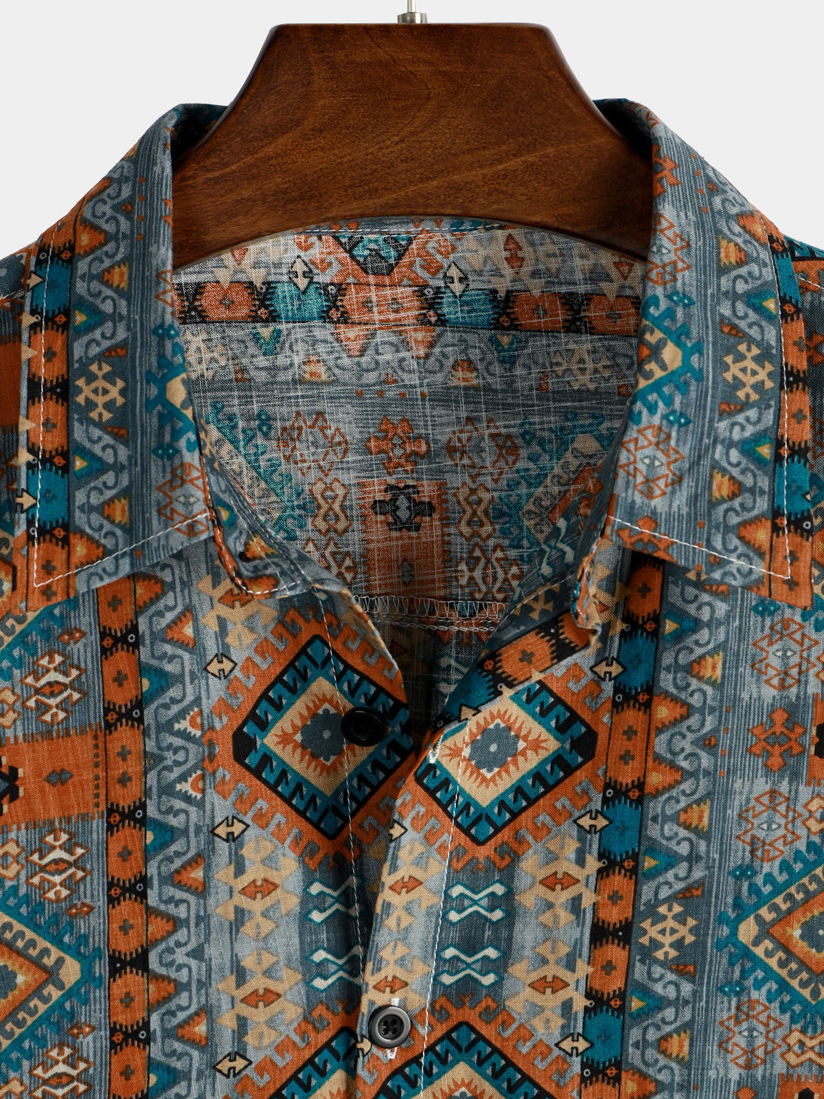 Retro 70s Patchwork Vintage Button-Up Short Sleeve Shirt