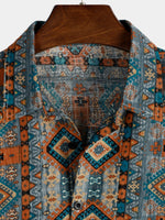 Retro 70s Patchwork Vintage Button-Up Short Sleeve Shirt