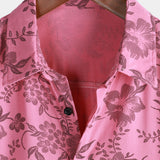 Hawaiian Short-Sleeve Button Breathable Shirt, Pink Floral Print