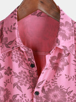 Hawaiian Short-Sleeve Button Breathable Shirt, Pink Floral Print