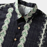 Vintage Hawaiian Style Striped Botanical Pattern Shirt