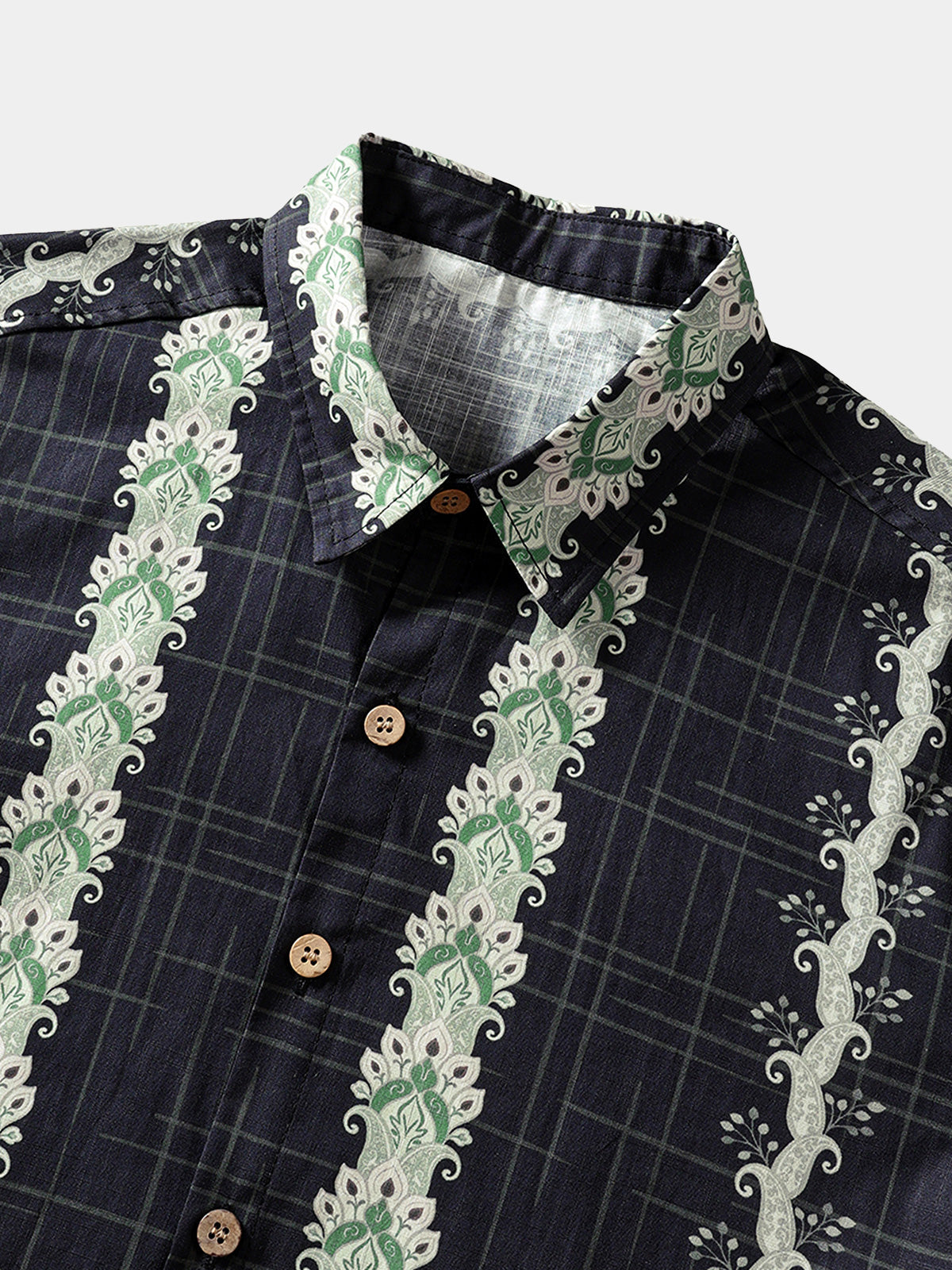 Vintage Hawaiian Style Striped Botanical Pattern Shirt