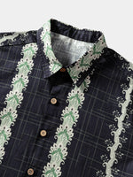 Vintage Hawaiian Style Striped Botanical Pattern Shirt