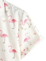 Short Sleeve Cotton Shirt with Pink Flamingo Print for Men