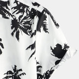 White Short Sleeve Summer Shirt in Hawaiian Style with Tropical Pattern for Men