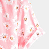 Men's Hawaiian-Style Cotton Short-Sleeve Shirt in Pink with Daisies