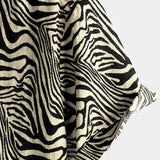 Vintage Summer Tiger Print Short-Sleeve Button-Up Shirt