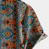 Retro 70s Patchwork Vintage Button-Up Short Sleeve Shirt