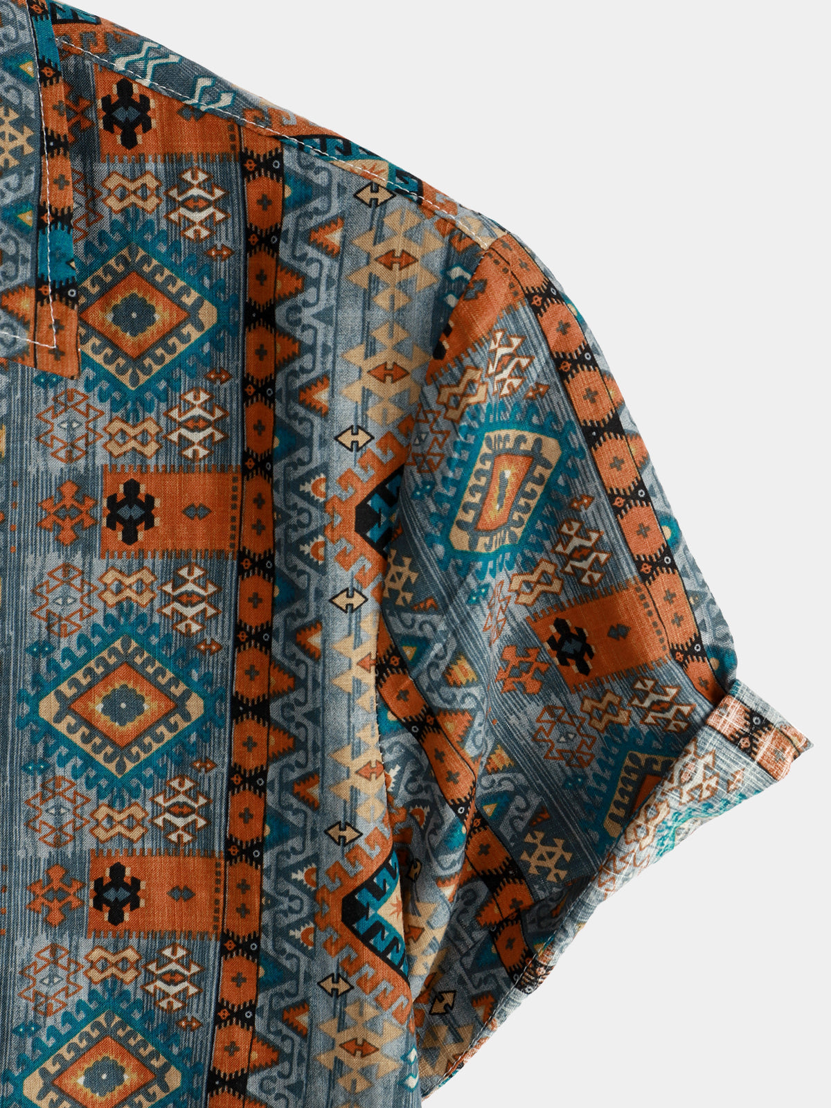 Retro 70s Patchwork Vintage Button-Up Short Sleeve Shirt