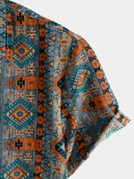 Retro 70s Patchwork Vintage Button-Up Short Sleeve Shirt