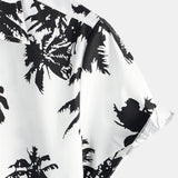 White Hawaiian Short Sleeve Shirt with Tropical Palm Print