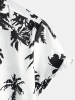 White Hawaiian Short Sleeve Shirt with Tropical Palm Print