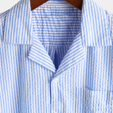 Blue Striped Cuban Collar Short-Sleeve Beach Shirt
