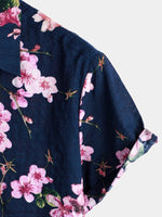 Men's Cotton Short-Sleeve Shirt with Floral Pattern