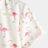 Casual Shirt with Pink Flamingo Print, Short Sleeves