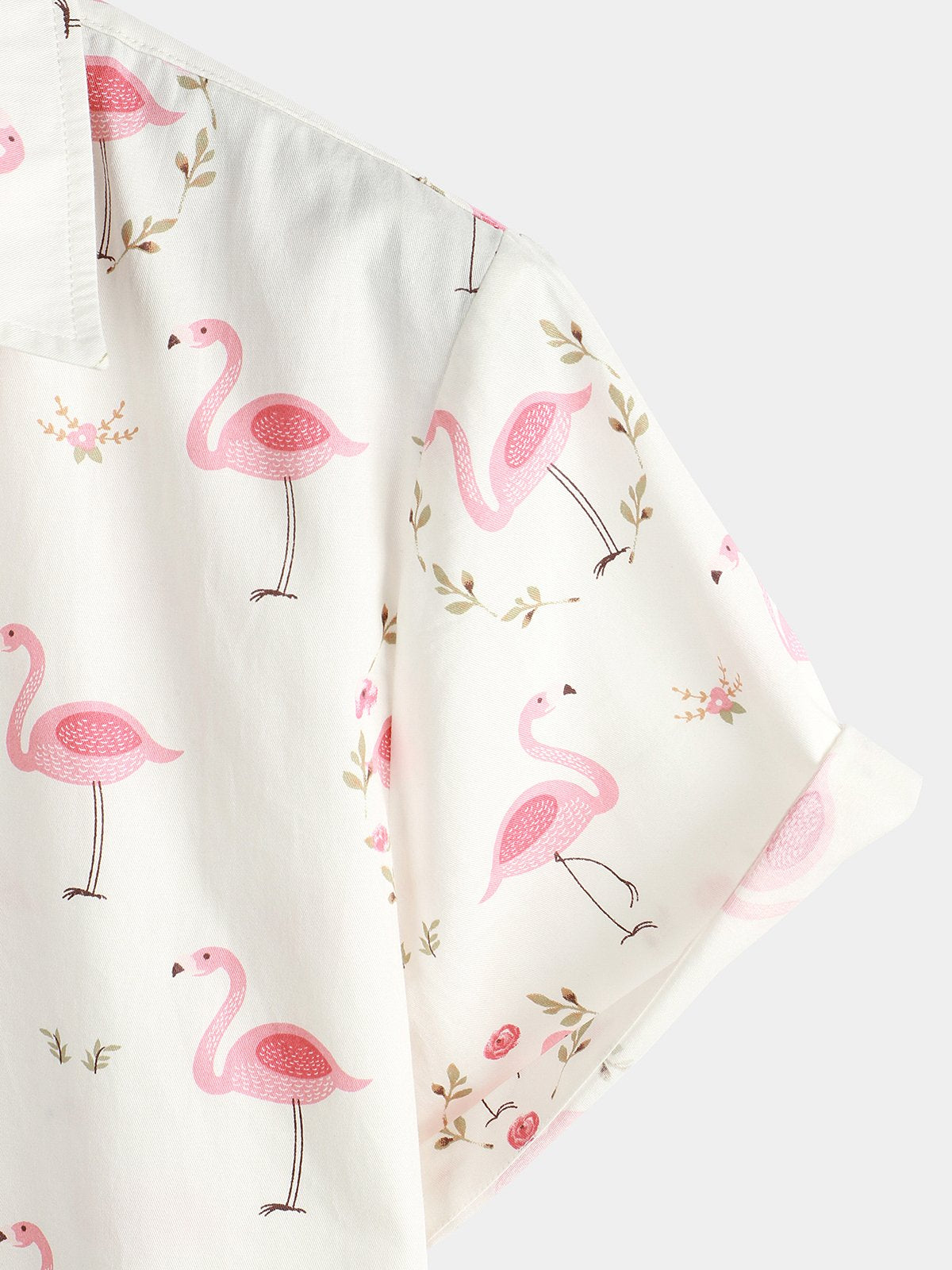 Casual Shirt with Pink Flamingo Print, Short Sleeves