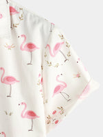 Casual Shirt with Pink Flamingo Print, Short Sleeves