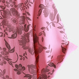 Hawaiian Short-Sleeve Button Breathable Shirt, Pink Floral Print