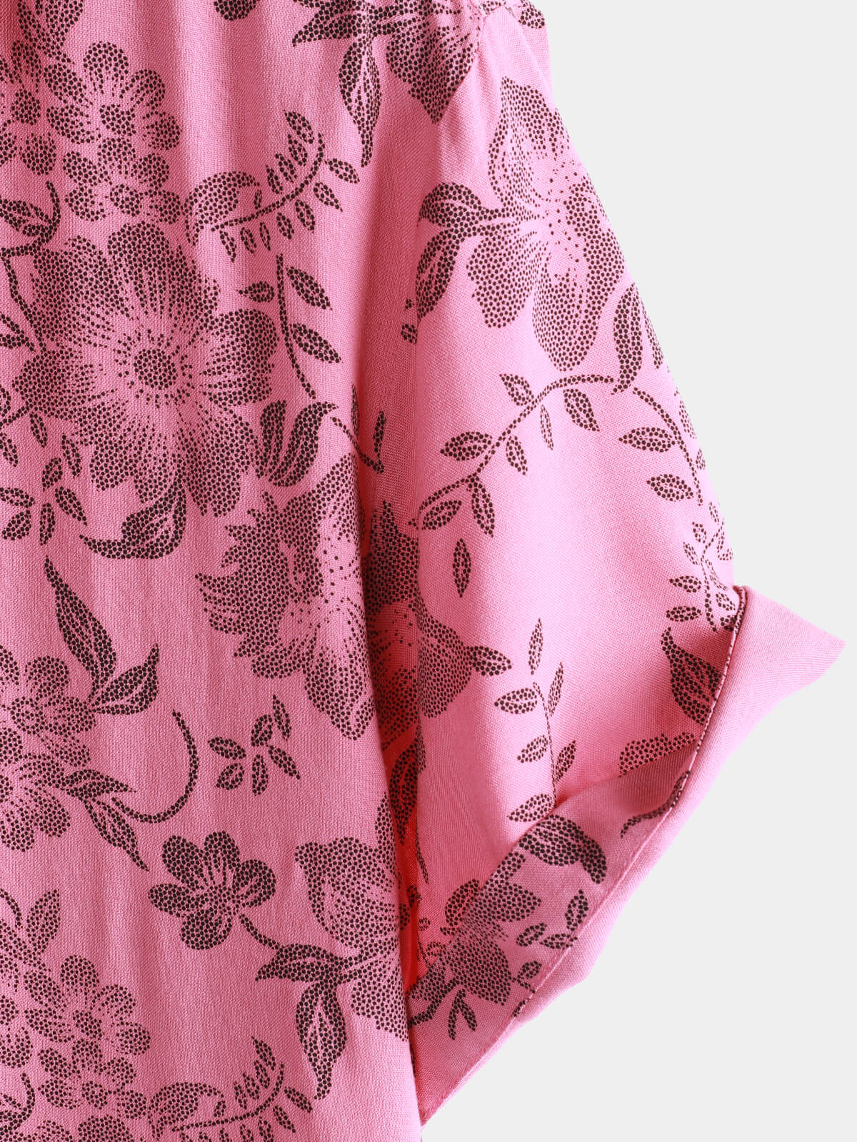 Hawaiian Short-Sleeve Button Breathable Shirt, Pink Floral Print