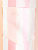 Pink and White Vertical Striped Button-Up Rainbow Short-Sleeve Summer Shirt
