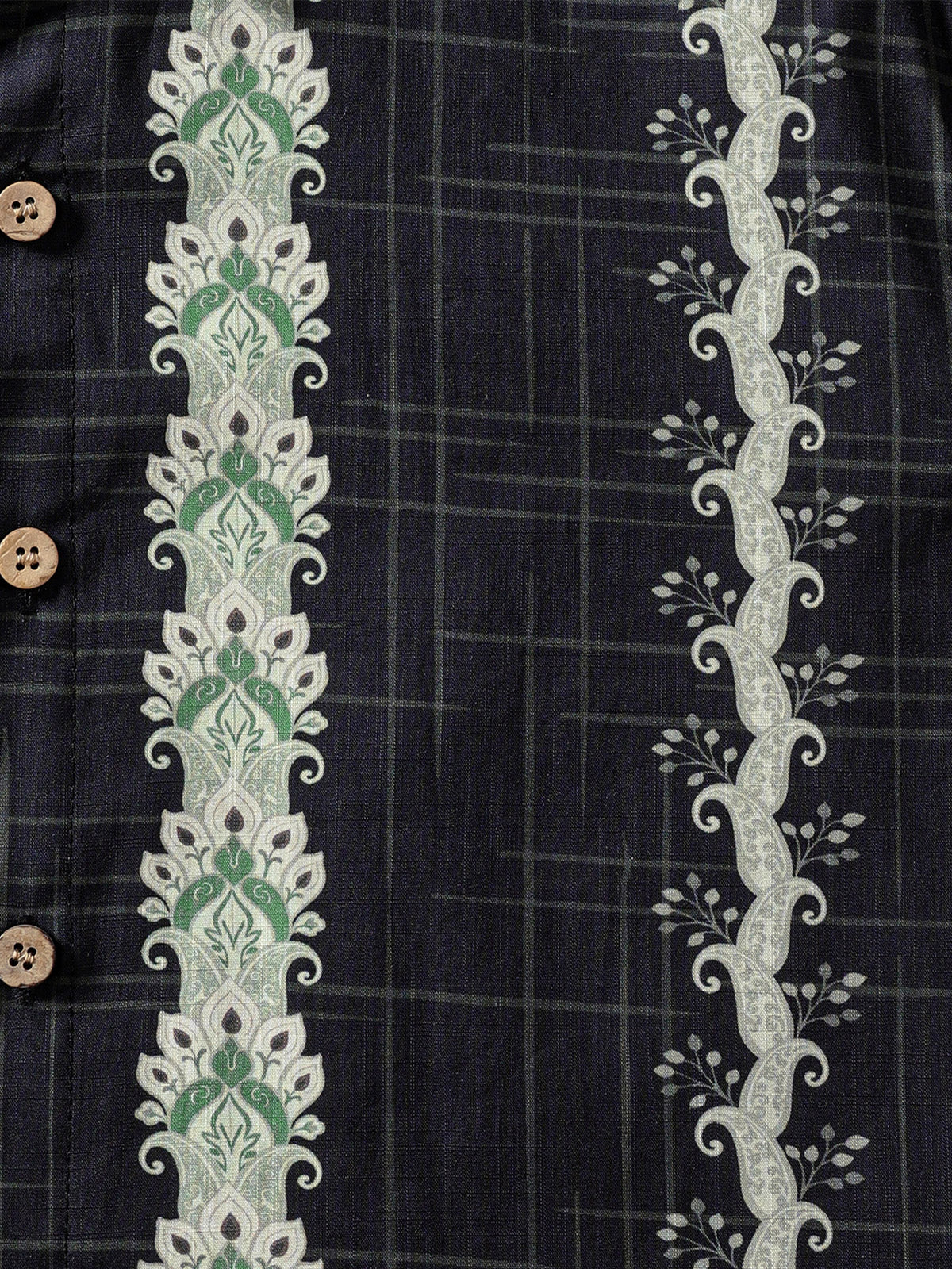 Vintage Hawaiian Style Striped Botanical Pattern Shirt