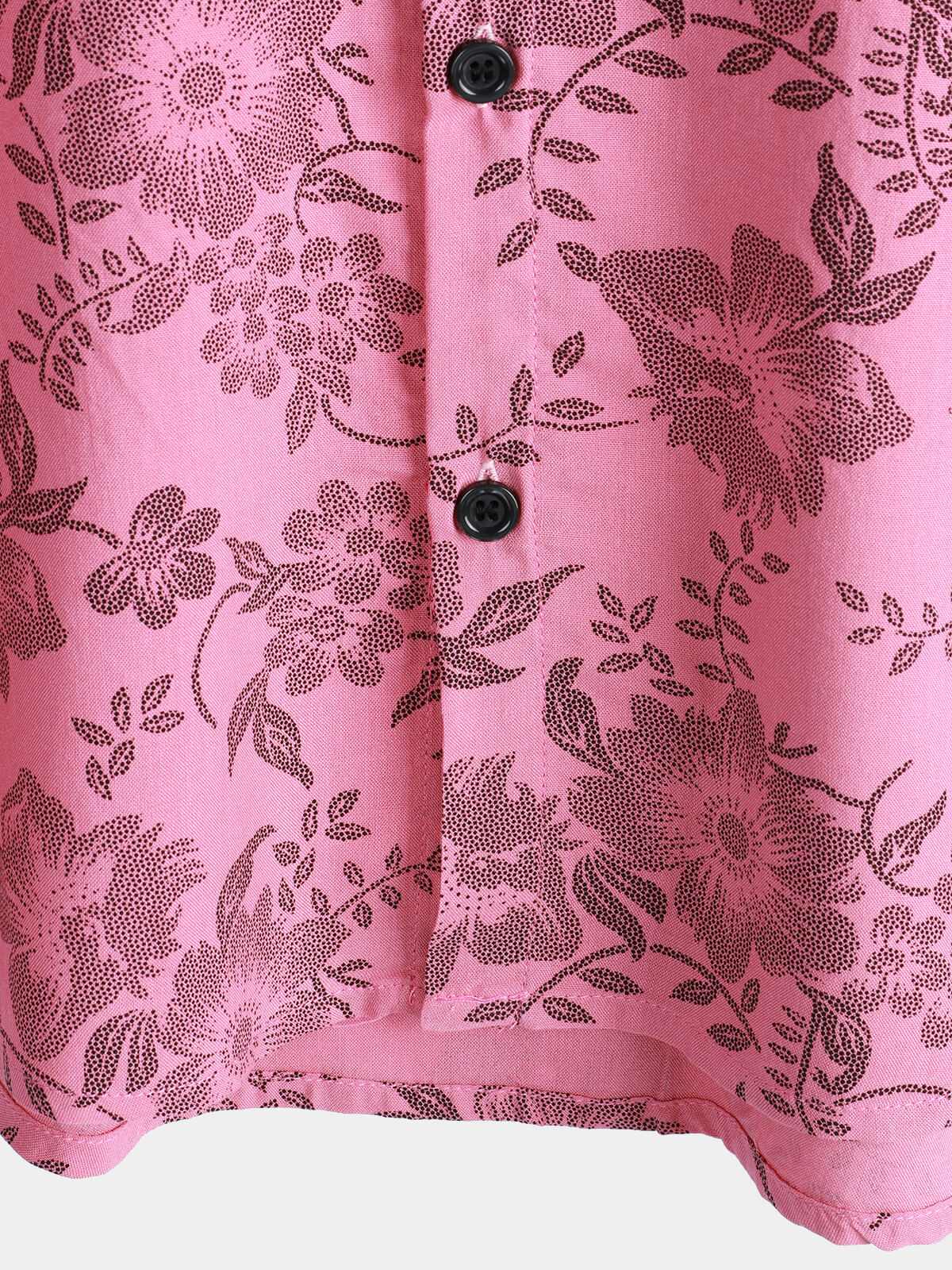 Hawaiian Short-Sleeve Button Breathable Shirt, Pink Floral Print
