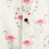 Casual Shirt with Pink Flamingo Print, Short Sleeves