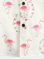 Casual Shirt with Pink Flamingo Print, Short Sleeves
