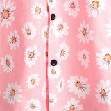 Men's Hawaiian-Style Cotton Short-Sleeve Shirt in Pink with Daisies
