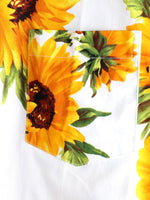Short-Sleeve Vintage Art Button Pocket Sunflower Shirt