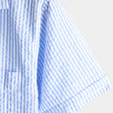 Blue Striped Cuban Collar Short-Sleeve Beach Shirt