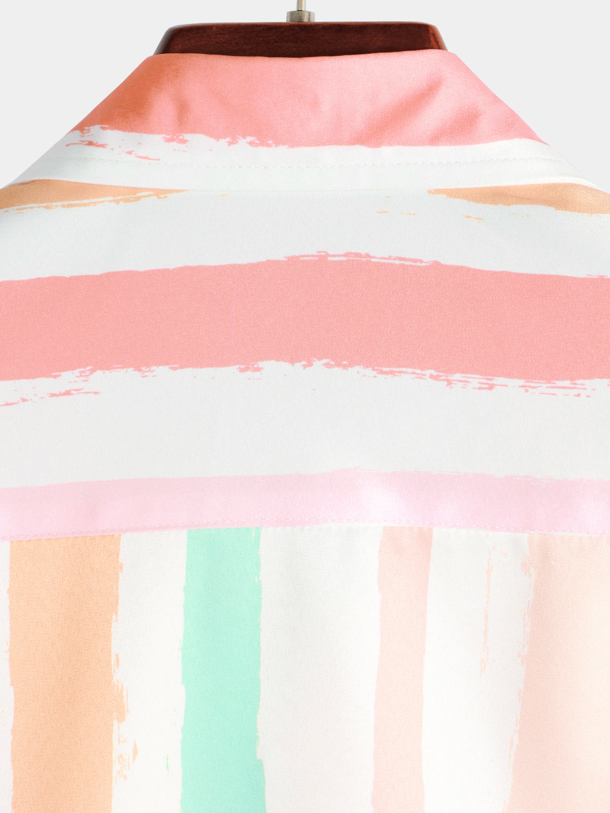 Pink and White Vertical Striped Button-Up Rainbow Short-Sleeve Summer Shirt