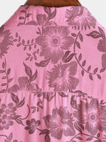 Hawaiian Short-Sleeve Button Breathable Shirt, Pink Floral Print