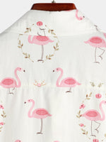 Casual Shirt with Pink Flamingo Print, Short Sleeves