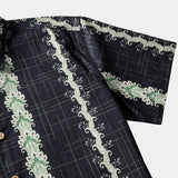 Vintage Hawaiian Style Striped Botanical Pattern Shirt