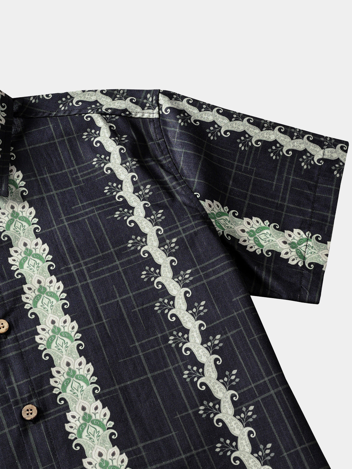 Vintage Hawaiian Style Striped Botanical Pattern Shirt
